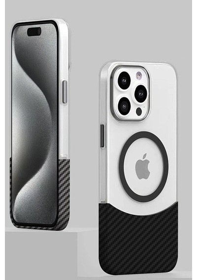 Apple Uyumlu iPhone 16 Pro Carbon Puzzle Magsafe Kapak Çöl Titanyum
