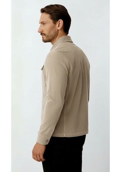 Ekru Kadife Erkek Mont Modern Hafif Mevsimlik Mont-25951
