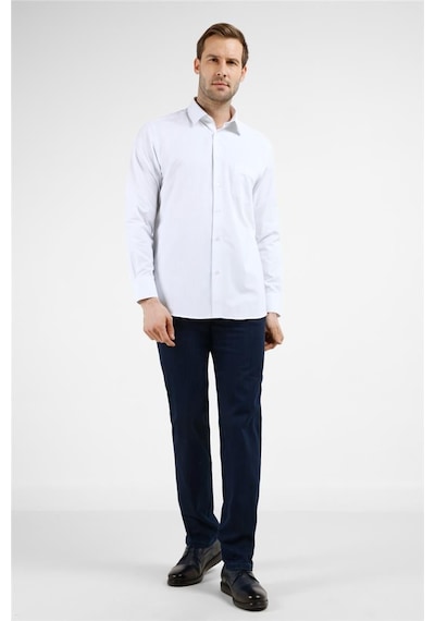İmza Beyaz - Mavi Çizgili Desen Sert Yaka Uzun Kol Cepli Comfort Fit Pamuklu Gömlek 1004255274 Beyaz - Mavi