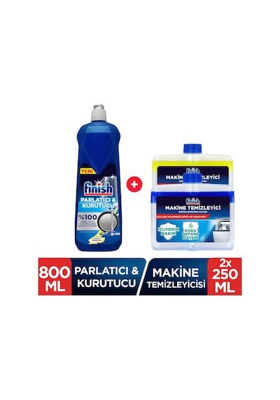 Finish Bulaşık Makinesi Parlatıcı Limon 800ml + Makine Temizleyici Sıvı 2 X 250 ml