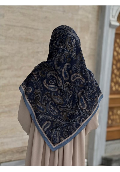 Qalortex Scarf Pamuklu Soft Açelya Desen Eşarp-lacivert