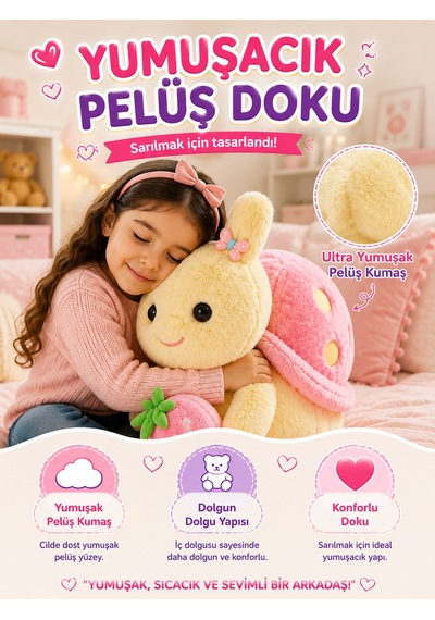 Salyangoz Figürlü Pembe Sırtlı Pelüş Oyuncak 50 Cm Büyük Boy Yumuşak Dokulu Dekoratif Pelüş