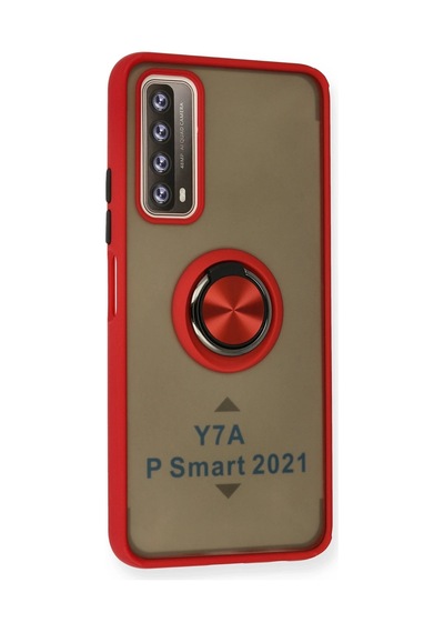 Newface - 748 - Huawei P Smart 2021 Kılıf Montreal Yüzüklü Silikon Kapak - Csmo-tex - - Kırmızı