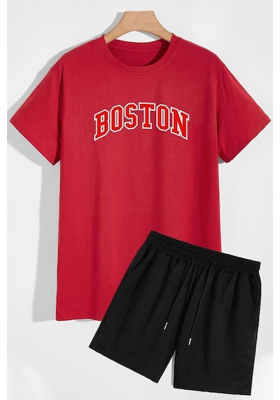 Uyguntarz Boston Şort T-shirt Eşofman Takımı Kırmızı