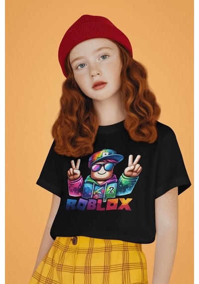 Sevbano Roblox 2 Baskılı Unisex Oyun Çocuk Tişört 1-12 Yaş SIYAH
