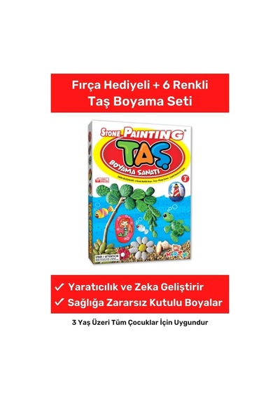 3 Yaş Üstü Çocuklar Için Zeka Geliştirici 6 Renk Akrilik Boyalı Fırçalı Taş Boyama Aktivite Seti