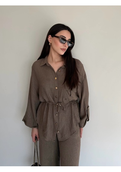 Laluvia Koyu Kahve Gömlek Pantolon Takım - 51311 Kahverengi