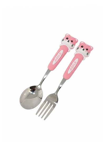 Ultra Lüks Paslanmaz Çoçuk Mama Kaşık Ve Çatal Seti Pembe