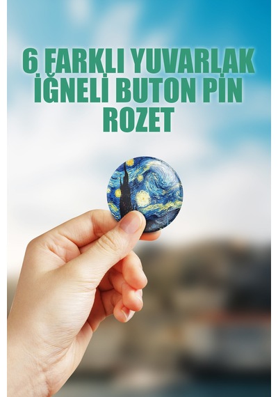 Van Gogh Çanta Süsü Rozet İğneli Buton Rozet Seti 6 Adet Çok Renkli