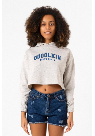 Gen V Godolkin University Letter Beyaz Kırçıllı Kadın Crop Kapşonlu 001