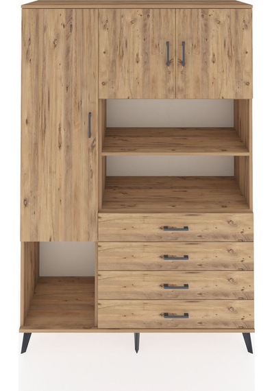 Hyperion Dolap 7 Raflı 4 Çekmeceli 3 Kapaklı 132x44x195 Çam-çam/çam Atlas Çam/atlas Çam