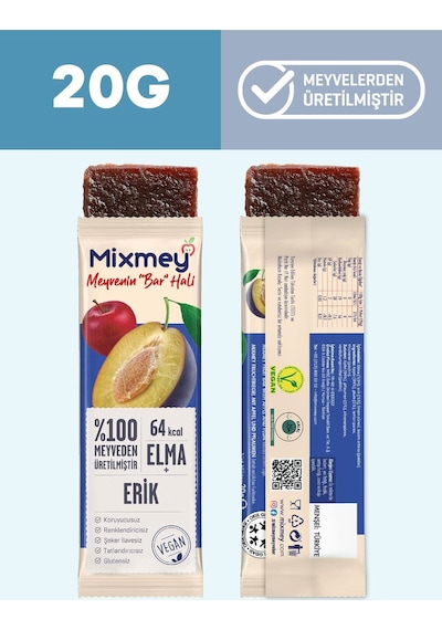 Mixmey Ekşi Sever Meyve Barı – 12 Adet | Atıştırmalıklar – Vegan, Glutensiz (20GR X 12 ADET)