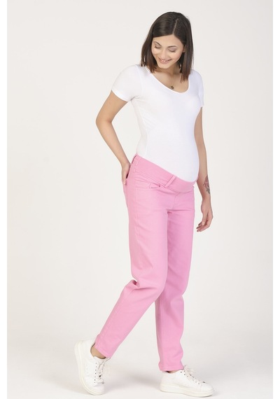 Busa Hamile Alt Karın Destekli Mom Fit Kot Pantolon Pembe-pembe