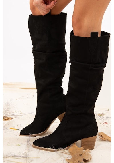 Fox Shoes Siyah Süet Kadın Çizme J404040102