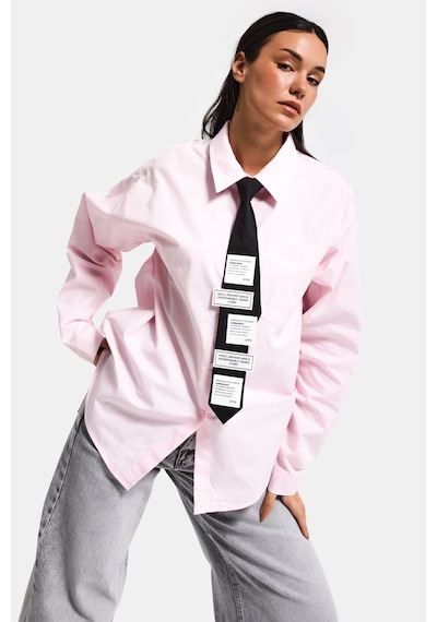 Itsbasic Kadın Pembe Renk Oversize Kravatlı Özel Tasarım Bol Kesim Gömlek