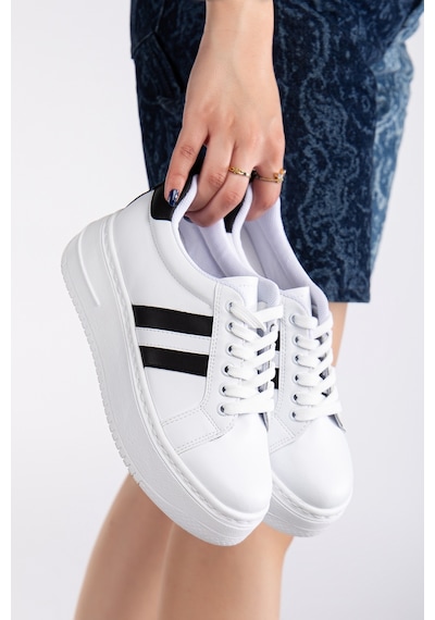 Erceka Kadın Spor Ayakkabı Sneaker Günlük Kullanıma Uygun Beyaz-siyah-kırmızı,mavi Bağcıklı Beyazasiyah Erceka Kadın Spor Ayakkabı Sneaker Günlük Kullanıma Uygun Beyaz-siyah-kırmızı,mavi Bağcıklı Beyazasiyah