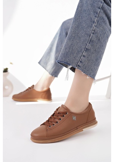 Nesilshoes Modessa 160 Taba Bağcıklı Hakiki Soft Deri Kadın Ayakkabı