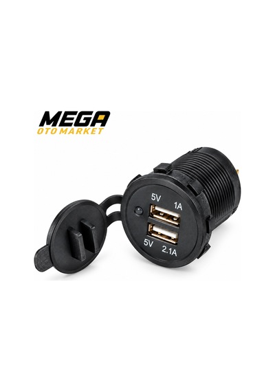 Mega Oto Market Çift Usb Araç Şarj Soketi 5v 2.1a + 1a Koruma Kapaklı Otomobil Çakmaklığı 1 Adet