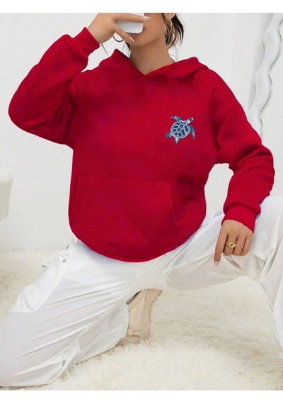 Uyguntarz Unisex The Ocean İs Calling Baskılı Tasarım Oversize Sweatshirt Kırmızı