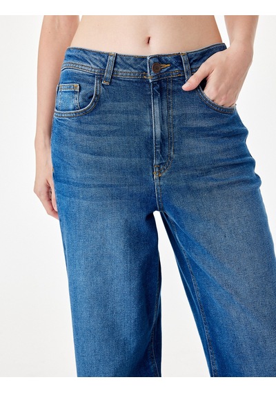 Koton Pamuklu Regular Fit Kısa Geniş Paça Denim Pantolon - Culotte Jeans Koyu İndigo 7wal40114md