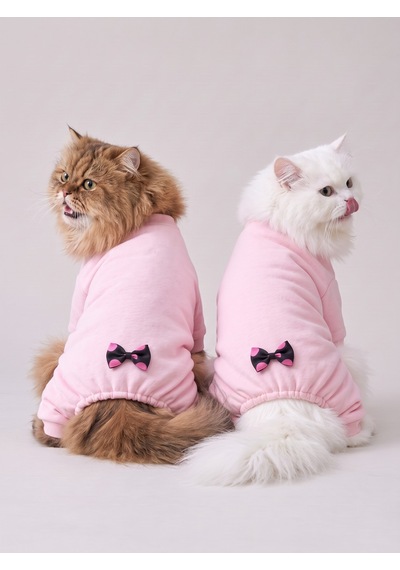 Pinkie Mouse Kedi Tulumu Pembe Kalın Penye Kedi Kıyafeti Sevimli Fare Ve Kurdele Detaylı