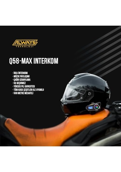 2 Adet Q58 Max 500m Telsiz Mesafeli Motosiklet Kaskı İnterkom Çift Sürücü İletişimi Mp3 Fm Radyo