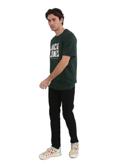 Jack & Jones Göğüs Logo Baskılı Tişört Grow 12249613 Pine Grove Koyu Yeşil