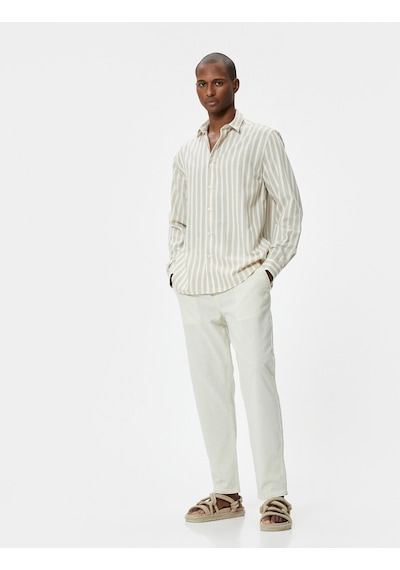 Koton Slim Fit Gömlek Uzun Kollu Klasik Yaka Düğmeli Bej Çizgili 4sam60155hw Ekru Koton Slim Fit Gömlek Uzun Kollu Klasik Yaka Düğmeli Bej Çizgili 4sam60155hw Ekru