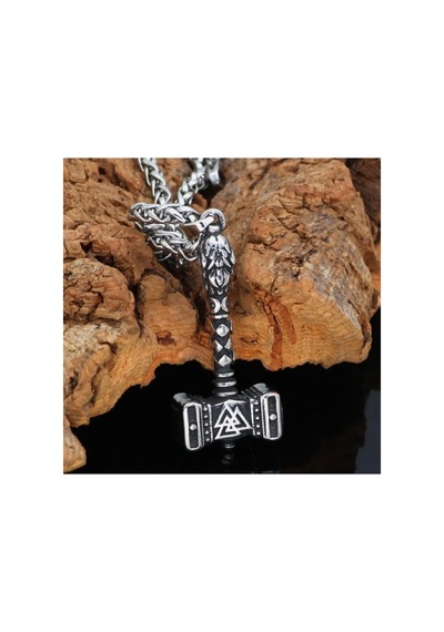 Lunarie Mjölnir Thor Çekici Kolye Eskitme Gümüş Renk Valknut