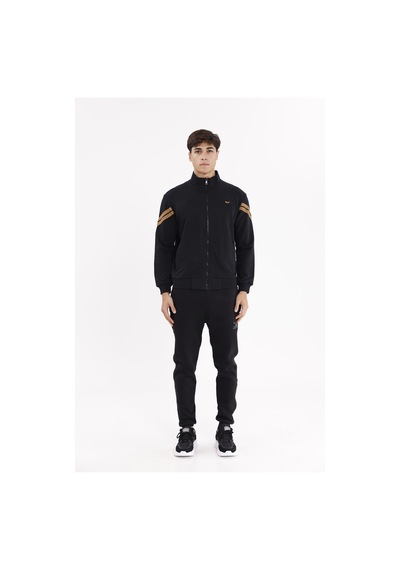 Rowinger Dik Yaka Çift Şerit Kollu Tam Fermuarlı Sweatshirt Black
