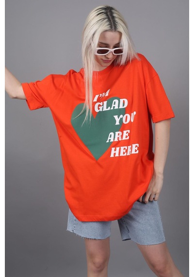 Mad Girls Turuncu Baskılı Tişört Mg1202