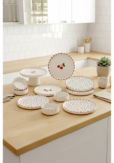 Kiraz Stackable 11 Parça 6 Kişilik Kahvaltı Takımı-lüx Kahvaltılık Sunum Seti Tabağı Beyaz