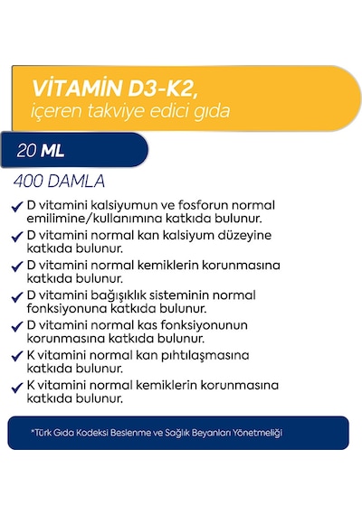 Dr. Henri D3 K2 Vitamini İçeren Takviye Edici Gıda 20 ML