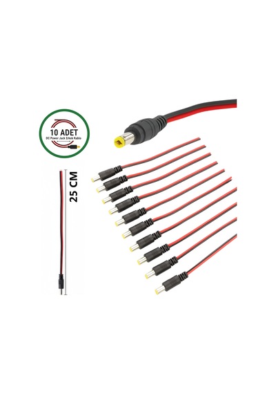 10 Adet Dc Power Jack Kablosu 25 Cm Düz Erkek Çoklu Set Kamera Modem Led Adaptör Güç Bağlantı Kablosu
