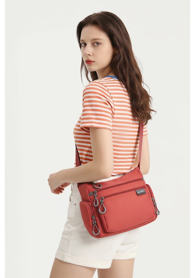 Smart Bags Siyah Orta Boy Çok Cepli Su Geçirmez Ultra Hafif Kumaş Kadın Çapraz Çanta