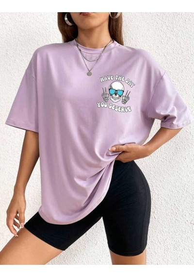 Noıssey Mor Unisex Baskılı Oversize