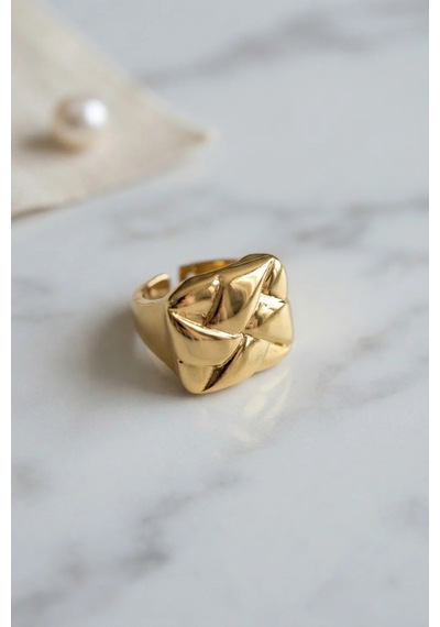 Geometrik Origami Tasarımlı Ayarlanabilir Gold Renk Yüzük Sarı