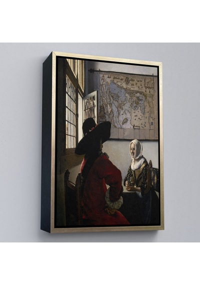 Çerçeveli Johannes Vermeer - Memur Ve Gülen Kız Tablo - Officer And Laughing Girl-7366