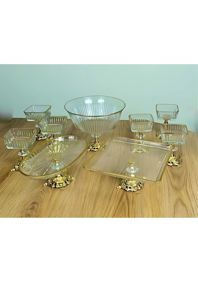Assa Bazaar 10 Parça Gold Metal Ayaklı Sunum Seti Altın