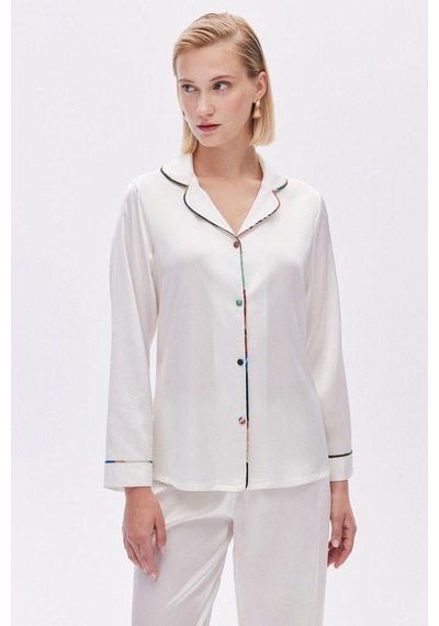 Colorex Ekru Uzun Saten Pijama Takımı Ekru