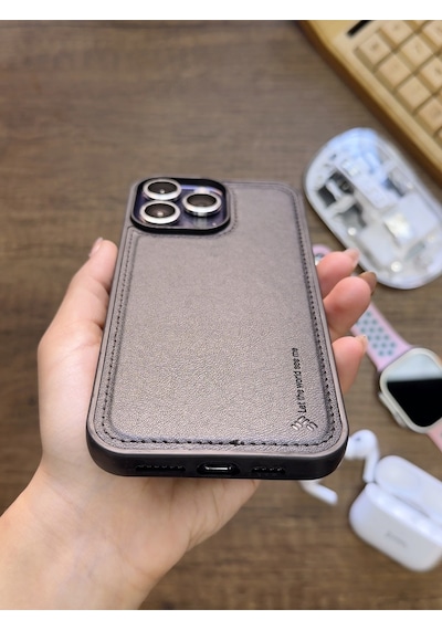 Apple iPhone 14 Pro Max Uyumlu Premium Deri Dokulu Darbelere Karşı Dayanıklı Nazal Silikon Kılıf Siyah
