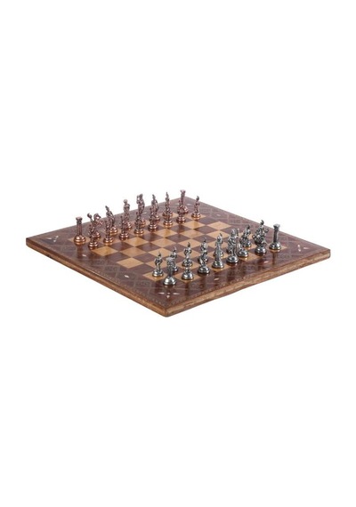 Gifthome 4092 Metal Roma Satranç Takımı Antik Ve El Yapımı Masif Ahşap Satranç Tahtası