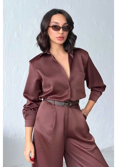 Verymoda Saten Gömlek - F2062 Kahve