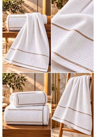 Jakarlı Büyük Boy Banyo Havlusu Premium Sıkı Dokuma %100 Organik Pamuk 90x150 Cm Ekru - 945284492 Ekru