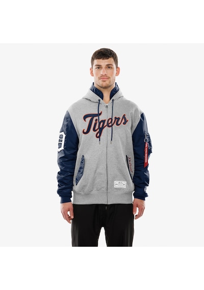 Alpha Industries X New Era Detroit Tigers Ma-1 Fermuarlı Erkek Gri Sweatshirt 60684029 2800153