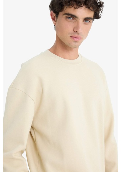 DeFacto Boxy Fit Bisiklet Yaka Basic Düz Pike Sweatshirt E1519AX25SPBG155