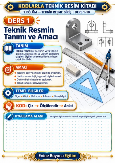 Kodlarla Teknik Resim Kitabı 132 Ders, Tamamı Renkli