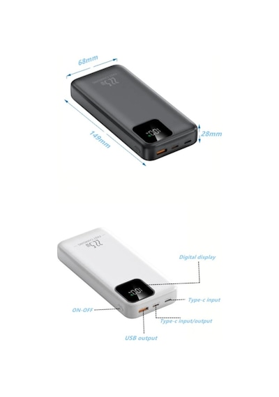 20000mah Powerbank 22.5w Hızlı Şarj Özellikli Type C Ve Lightning Kablolu Pd Taşınabilir Şarj Aleti Siyah