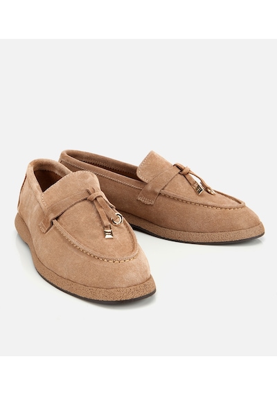 Hotiç Kadın Süet Deri Taba Gold Aksesuarlı Klasik Loafer