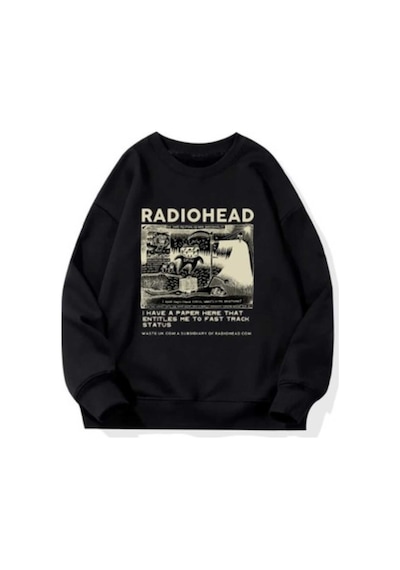 Kozia Outdoors Malkoçbey Radiohead Baskılı Oversize Unisex Sweşhirt Siyah Siyah